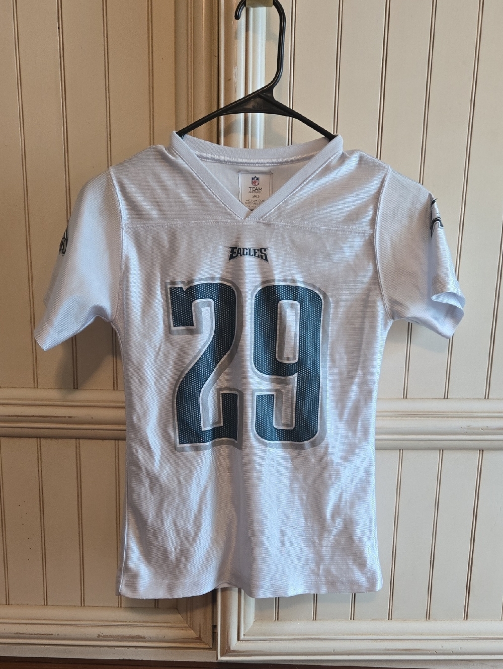 NFL Kids White Jersey #29 with Teal Numbering